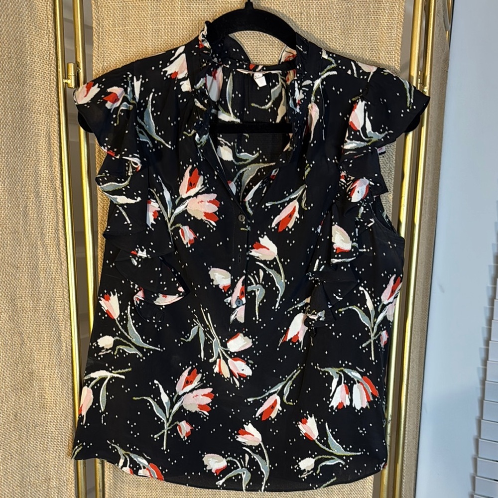Rebecca Taylor Silk Floral Black Sleeveless Top sz 6